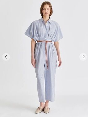Paisie London Cotton Striped Jumpsuit with Waist Pleats - Size S/M